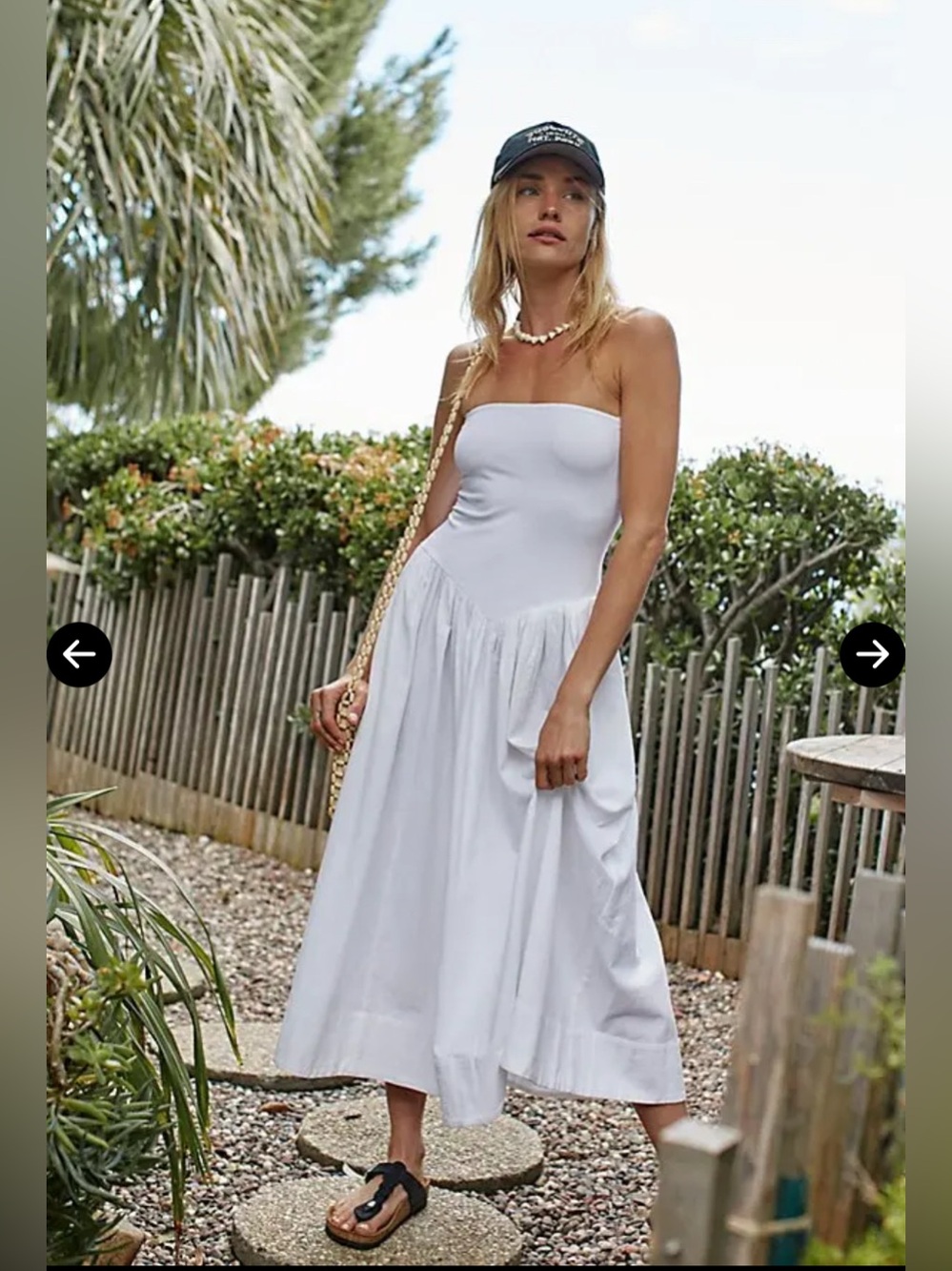 Free People White Cotton Strapless A-Line Midi Summer Dress 100% Cotton Size L